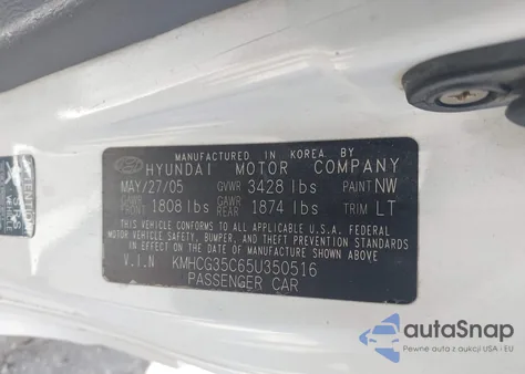 2005 Hyundai Accent Gls/Gt z USA, uszkodzony, nr VIN KMHCG35C65U350516